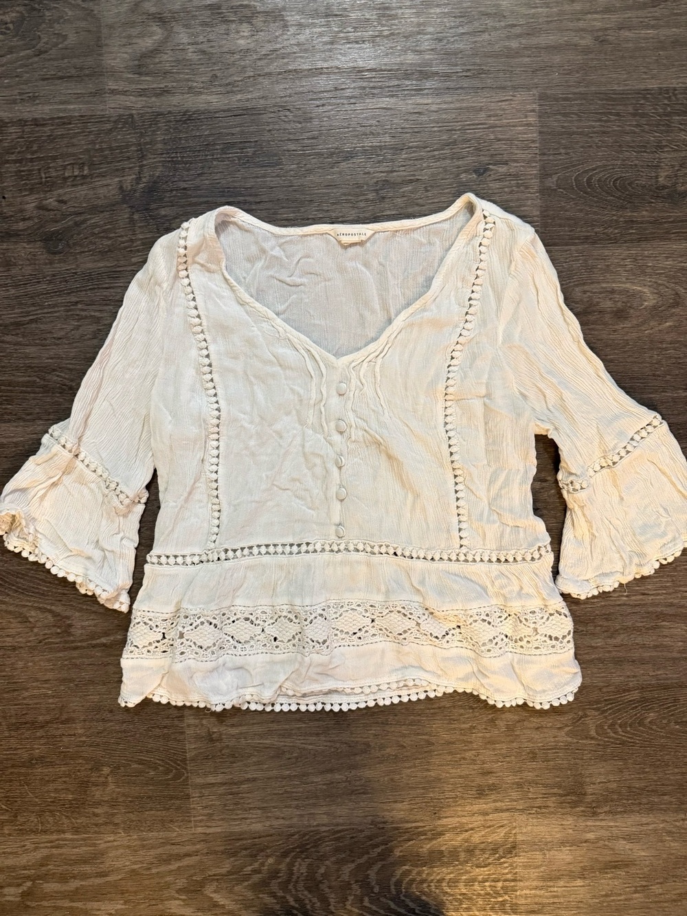 Aeropostale Cream Lace-Trim Boho Blouse